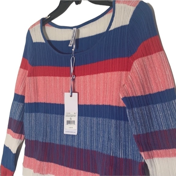 - NWT Southern Tide Rose Blue White Rosalie Peplum Wide Stripe Ribbed Sweater - Picture 6 of 9